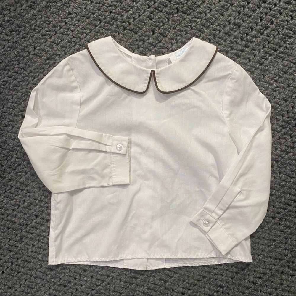 Lavender Blue Blouse with Brown Piping Detail